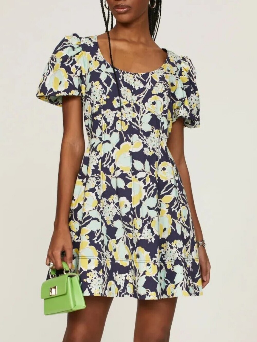 Tanya Taylor Madeline Puff Sleeve Flared Mini Dress Floral Size 6